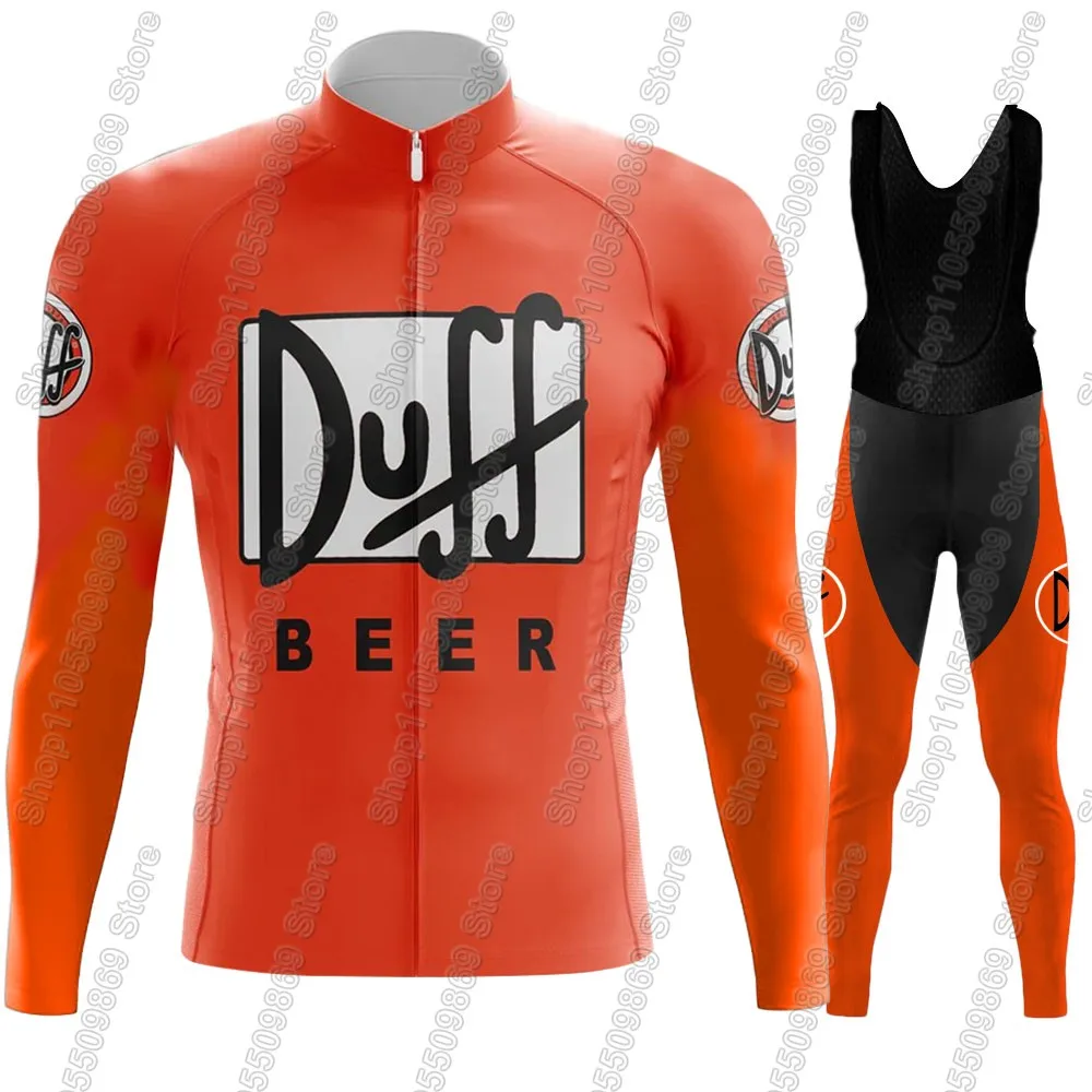 Фото Комплект велоформы Duff-Beer 2026: мужской летний/зимний оранжевый велоджерси с длинным рукавом и штаны-комбинезон для MTB и шоссейного велоспорта (Ropa Ciclismo) №1