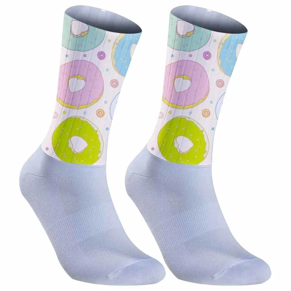 Мужские и женские велосипедные носки с радужными пончиками новинка 2024 дышащие