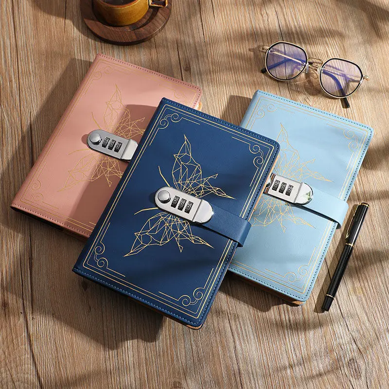 

Password Notebook Vintage A5 Notepad Book with Lock Bullet Log Privacy Secret Student Cute Butterfly Stationery School Supplies