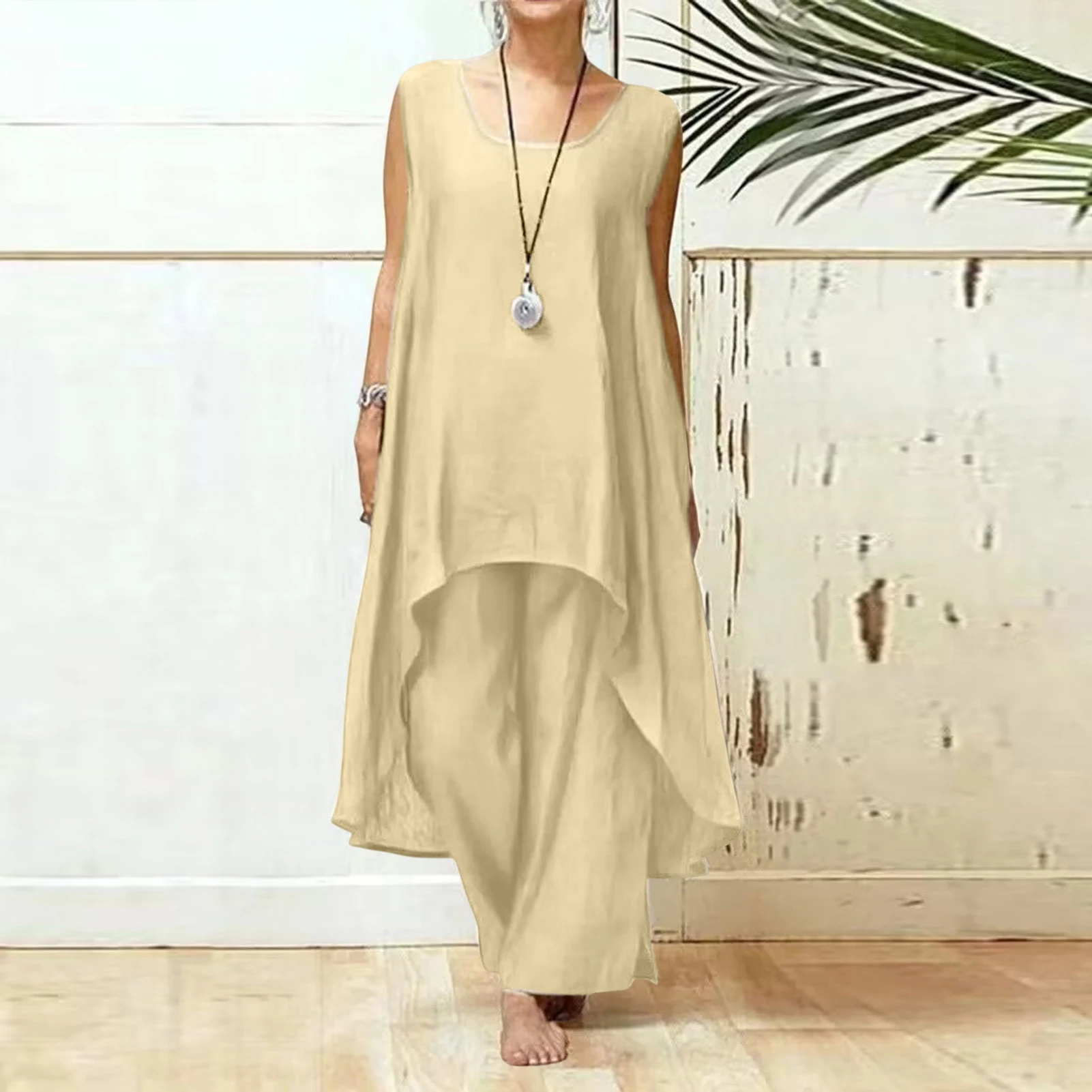 

Summer Loose Casual Two Piece Set for Women High Street Fashion Solid Color Pant Sets Harajuku Simple Wide Leg Pant Suits