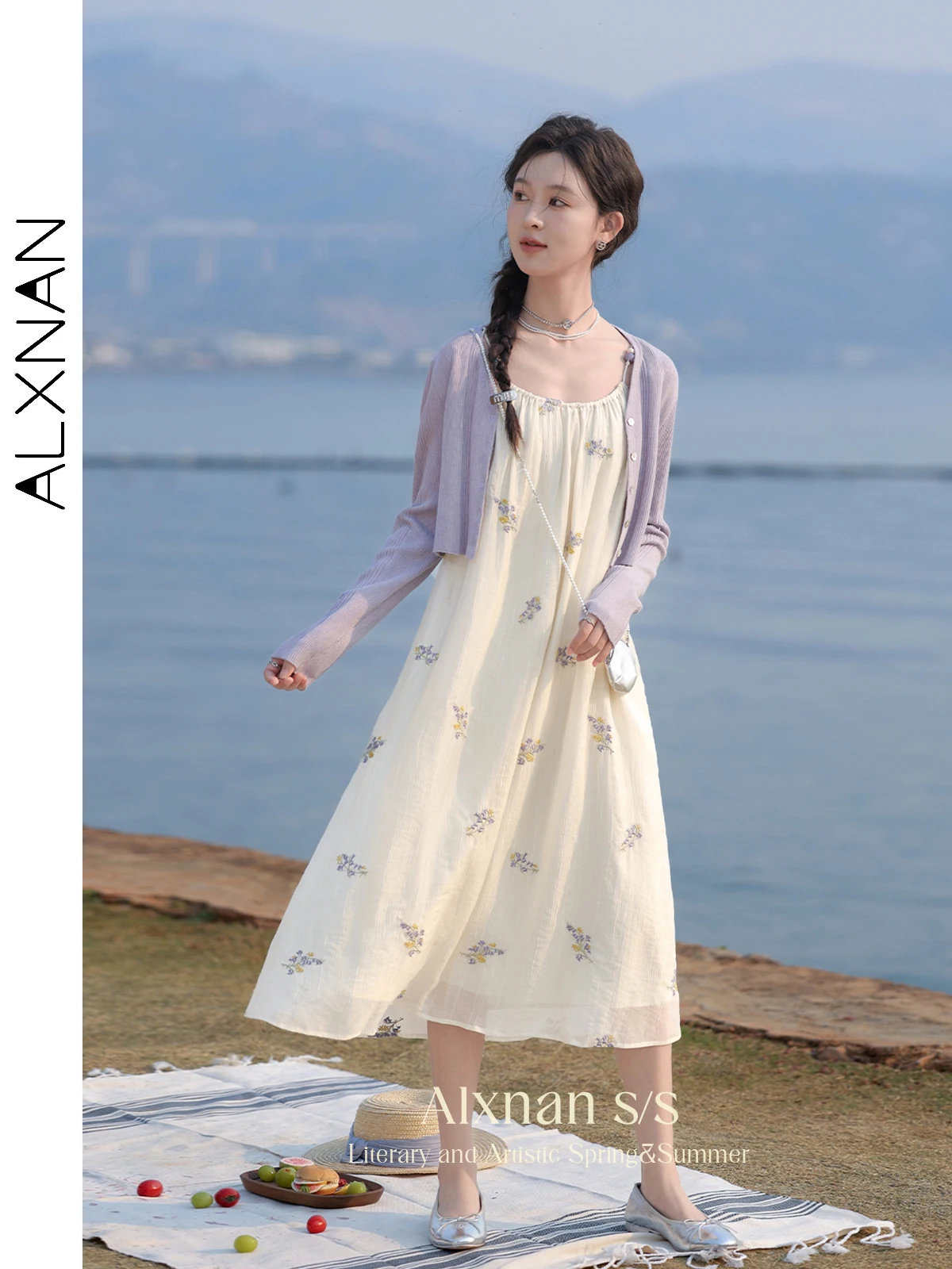 ALXNAN Элегантный укороченный кардиган с v-образным вырезом для женщин 2024 весна-лето