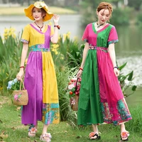 2022 traditional chinese vintage dress women oriental elegant classic cheongsam folk dance dress lady flower print qipao dress