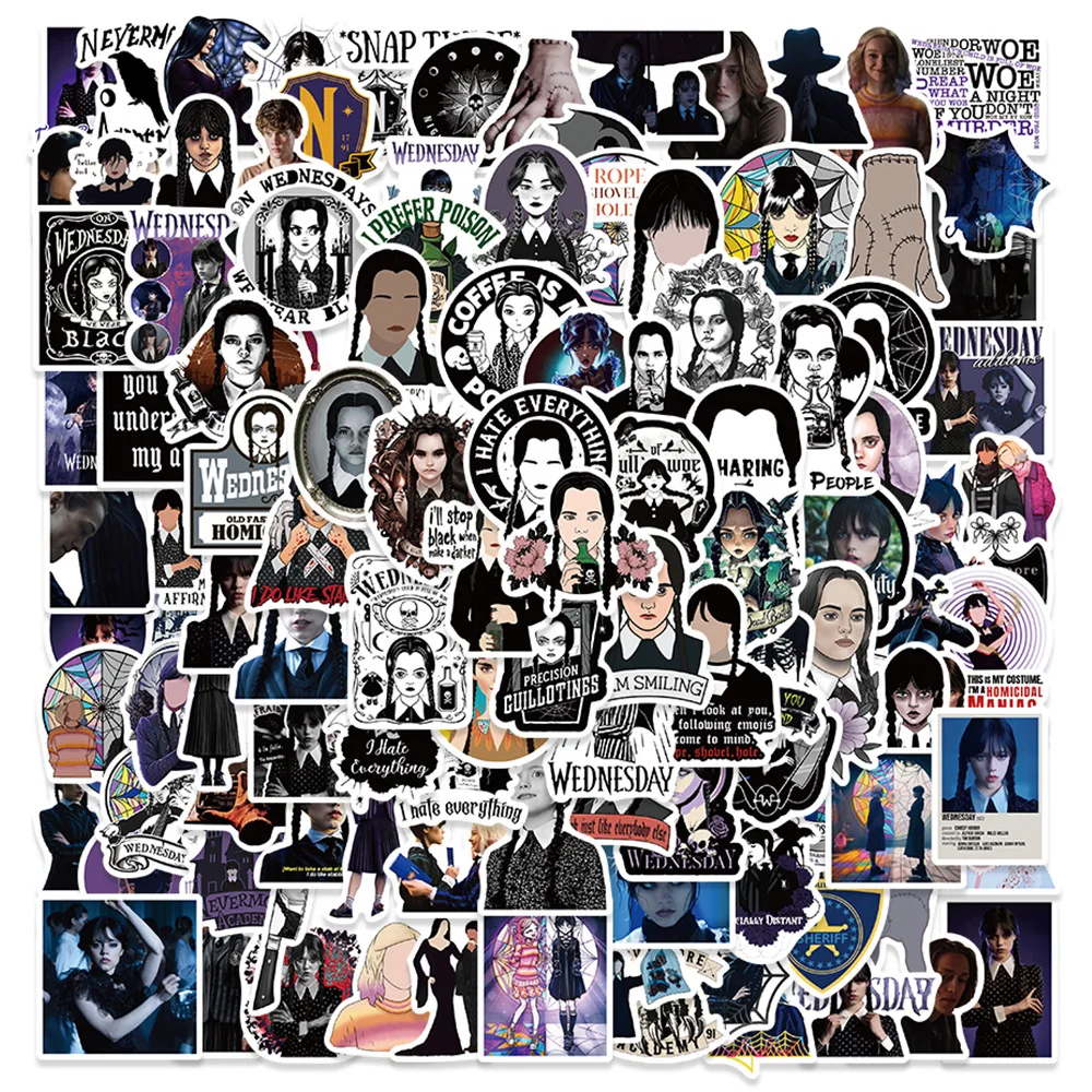 

Wednesday Addams American drama Wednesday Doodle stickers waterproof luggage refrigerator stickers children birthday gift 120pcs