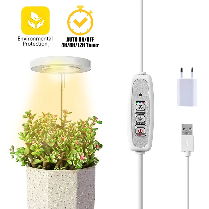 

LED Grow Light Full Spectrum Plant Light Height Adjustable Growing Lamp With Auto On/Off Timer 4/8/12H 4 Dimmable Brightness EU