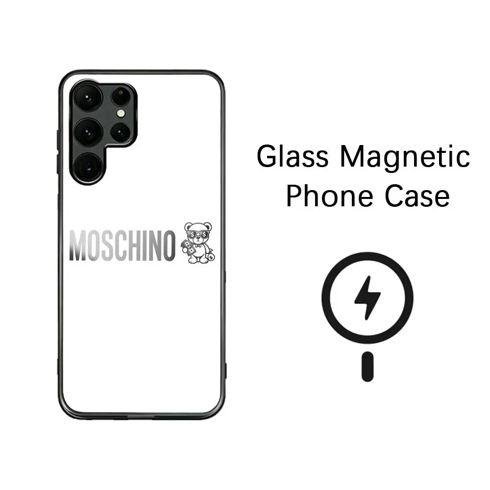 Фото M-Moschino: Стильный роскошный чехол с милым логотипом для Samsung S26 S25 S24 S23 S22 S21 S20 Plus Ultra Note20, стеклянный магнитный чехол №2