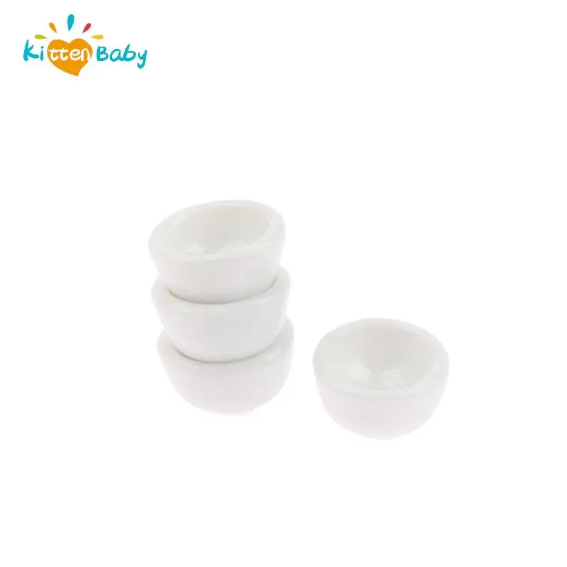 

4pc/set White Miniature Ceramic Bowls Cups Drink Beer Cup Dishes Model Furniture Toys Doll House Kitchen Dinning Accessories