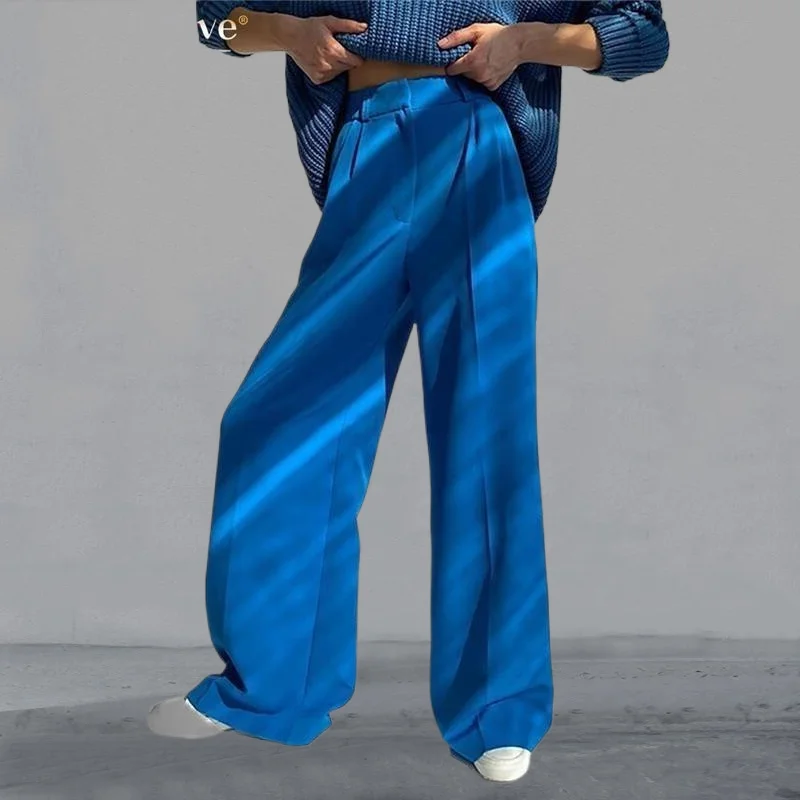 

Aikliat Trousers Women Pants New Elastic Long Pants Vintage Women Loose Full Length Office Wear Pants Leg Wide Streetwear Female