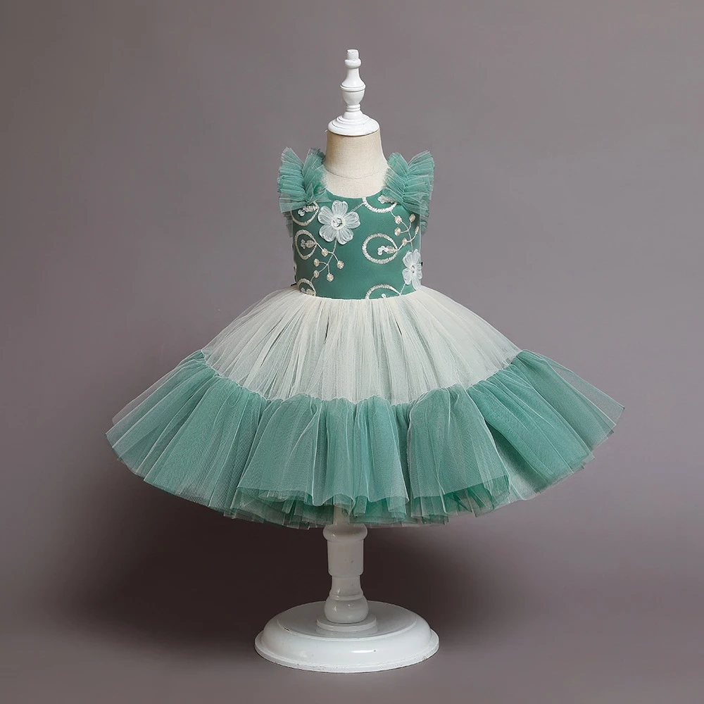 

Flower Girl Dresses O-Neck A-LINE Pageant Dresses for Girls Knee-Length Tulle Embroidery Girls Dress
