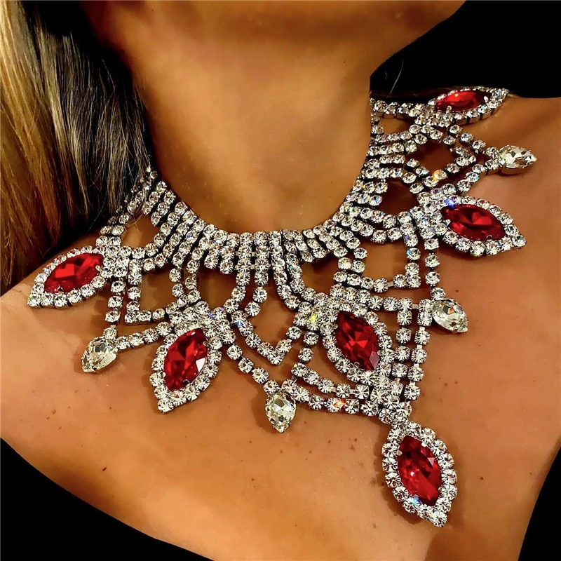 

Ladies Sparkling Rhinestones Beauty Pageant Jewelry Accessories Punk Style Fashion Bridal Party Wedding Necklaces Christmas Gift