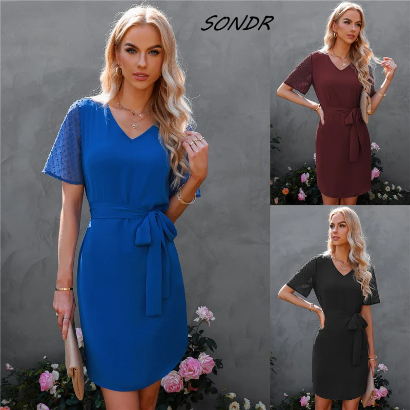 

Casual V Neck Dress Women Summer 2022 New Mini Korean Dress Plus Size
