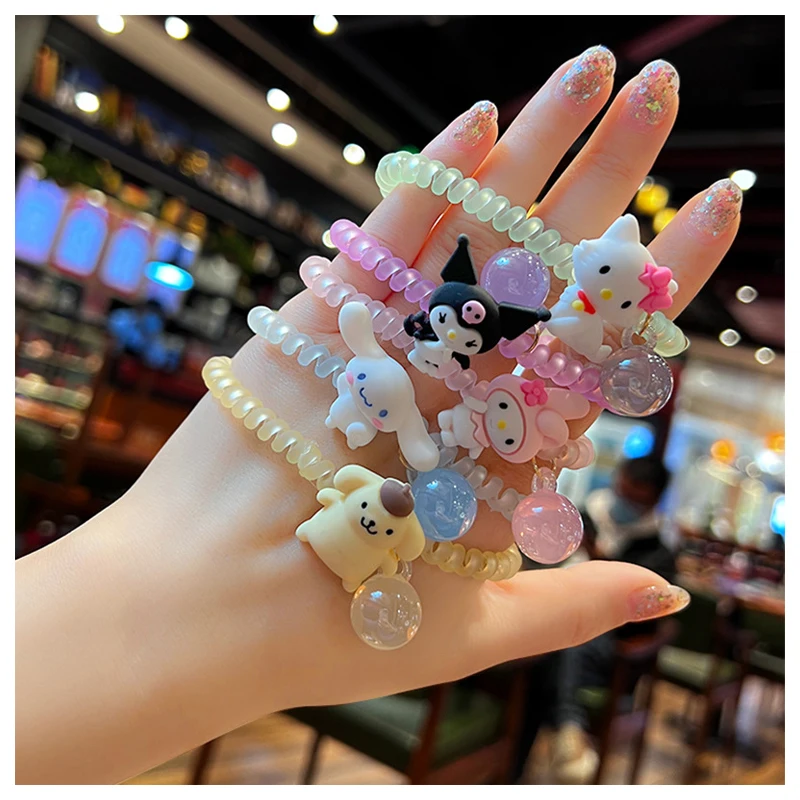 

Sanrioed Anime Figure Kt Cat Kuromi My Melody Cinnamoroll Purin Dog Traceless Hair Rope Cartoon Cute Doll Girl Hair Accessories
