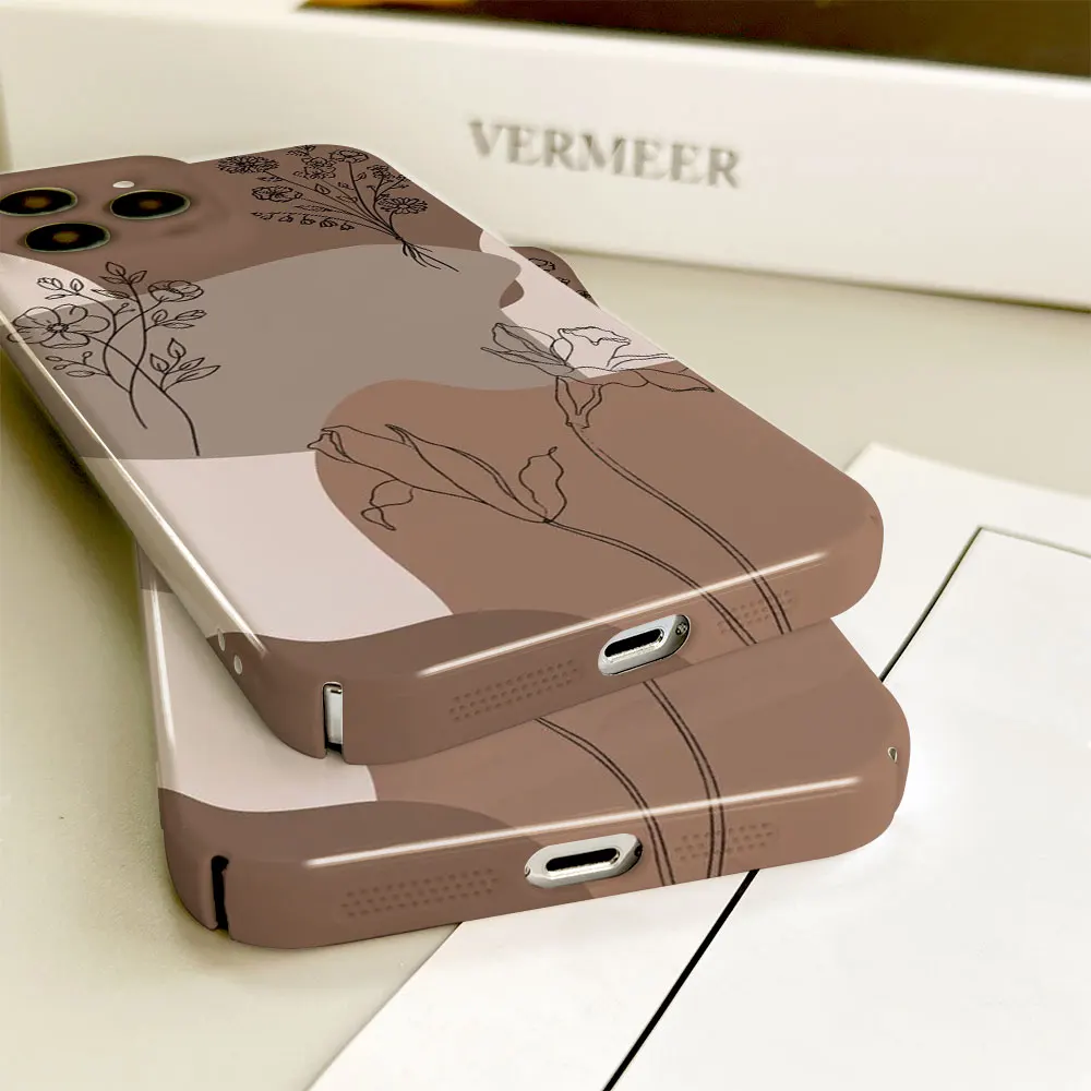 Phone Case For Apple iPhone 14 13 12 11 Pro Mini XS X Max XR SE 8 7 6S 6 Plus Full Printed Hard Film Case Morandi Color Flower