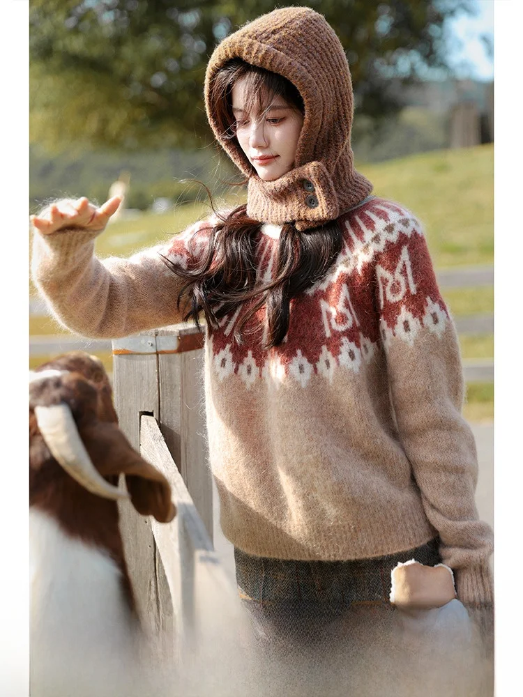 [Купить три бесплатных одна зона] Мягкий клейкий свободный свитер Fair Island с