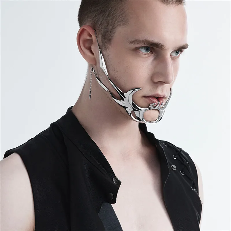 Маска CyberPunk из титановой стали для мужчин и женщин роскошная Асимметричная