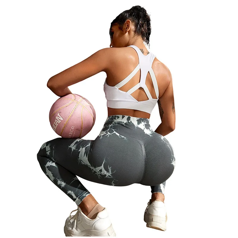 Trousers Sports female leggings gym yoga pants fitness peach hip-lifting high waist elastic tight fitness seamless tie-dye