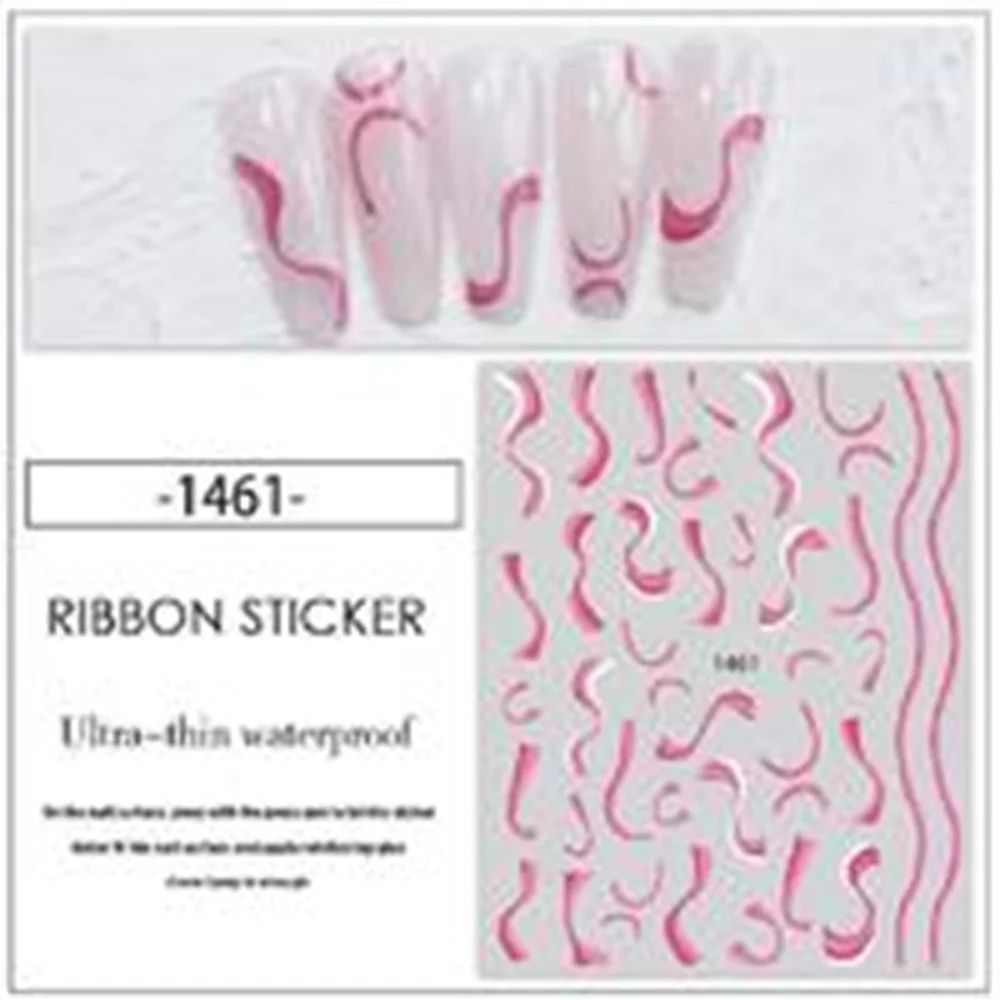 

3D Nail Sticker Sliders Swirl Wave Lines Stripe Graphic Pink White Gold French Tips Nail Art Decals Foils for Manicure Design