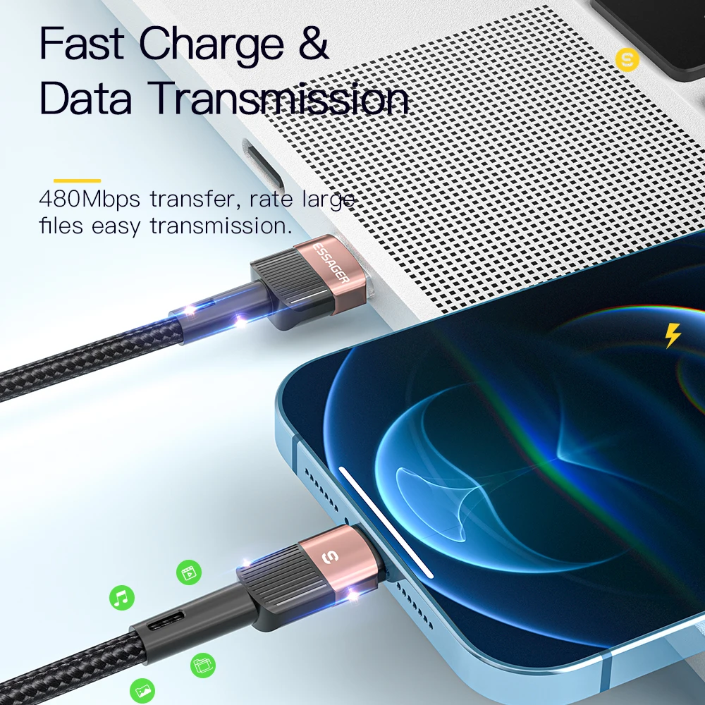USB-кабель Essager для iPhone 12 11 13 Pro Max Xs 8 Plus кабель быстрой зарядки и передачи данных |