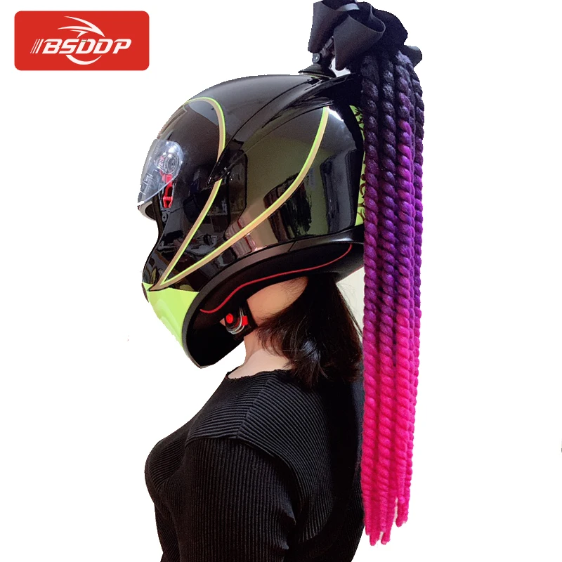 

70CM Motorcycle Motocross Bicycle Helmet Punk Hair Decoration Girls Twist braid Helmet Dreadlocks Ponytail Braid para casco Kask