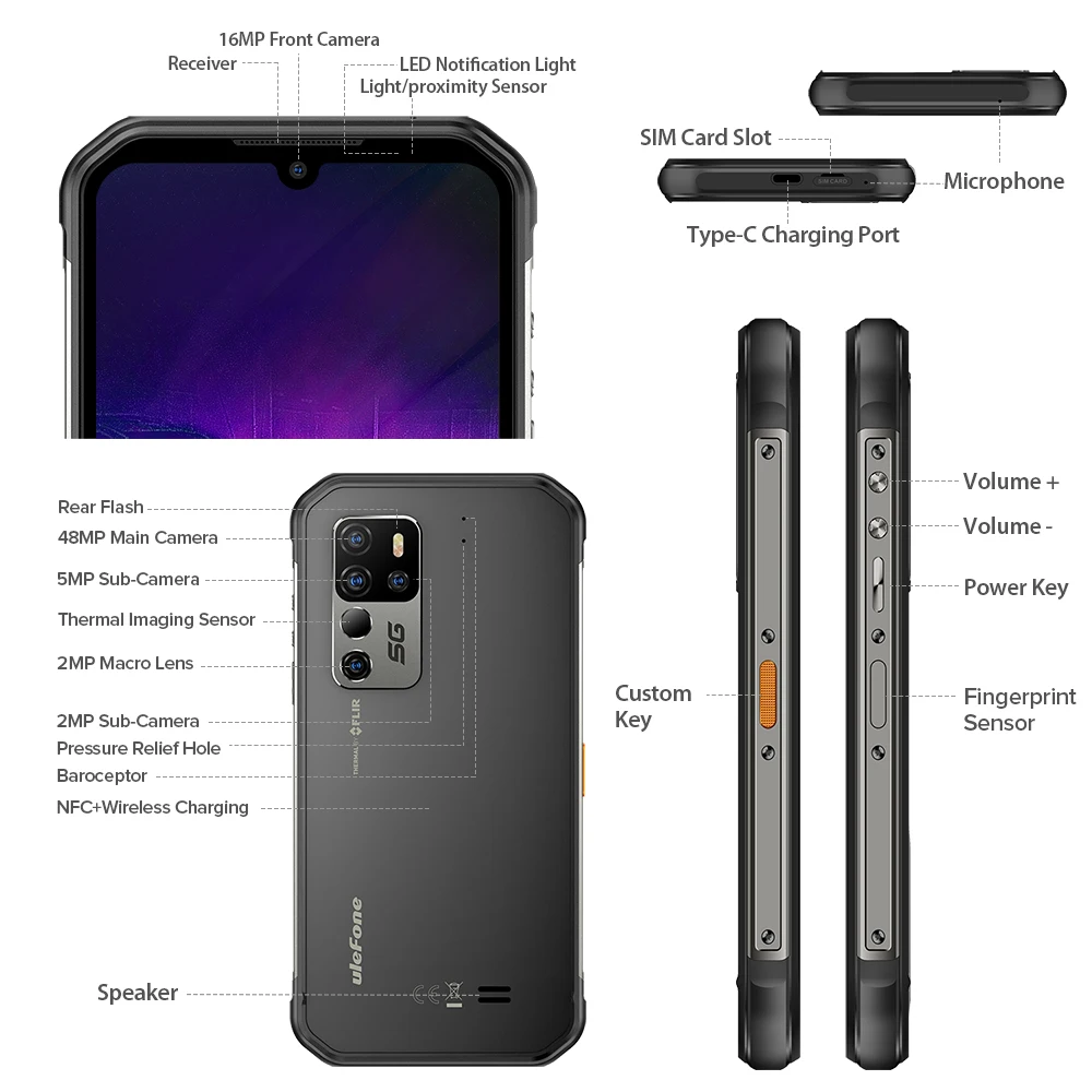 Ulefone Armor 11T FLIR Thermal Imaging Camera 5G Rugged Smartphone  8GB 256GB 6.1'' Android 11 Mobile Phone Support OTG NFC