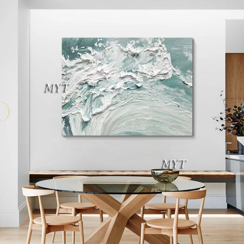 

Ручная роспись, легкие картины на холсте, абстрактная морская волна, нож, масляная живопись для улицы, настенное искусство, Декор, картина бе...