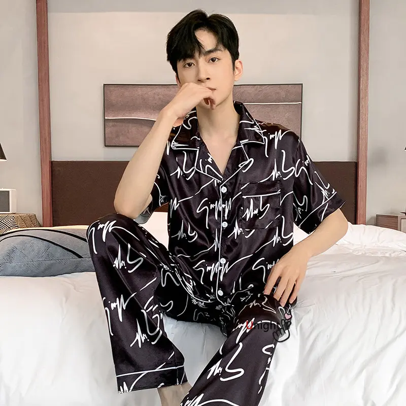 Spring Summer Man Pajama Sets Silk Sleepwear Pajamas for Men Plus Size Home Clothing Pyjamas Suit Home Wear Loungewear Homesuits