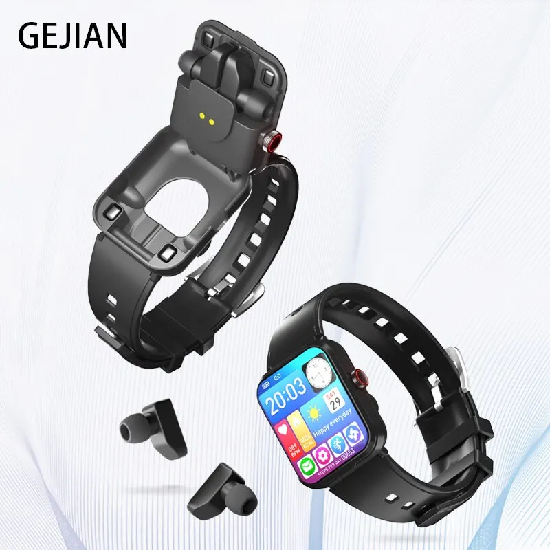 GEJIAN Smart Watch Bluetooth Waterproof Call 2-in-1 Wireless Bluetooth Dual Headphones Call Health Monitoring Men's Smart Watch