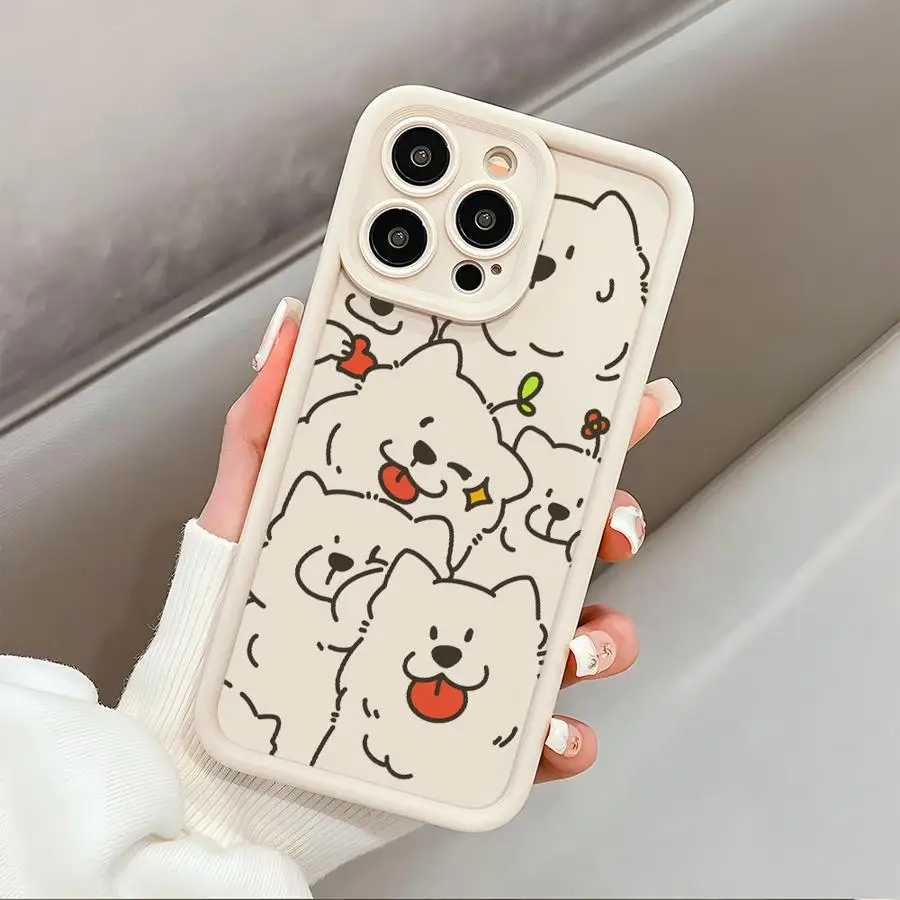 Cartoon Cat Dog Line Art Case for Apple iPhone 11 15 Pro Max 14 Plus 13 12 16 Shockproof Protective Silicone Funda Phone Cover