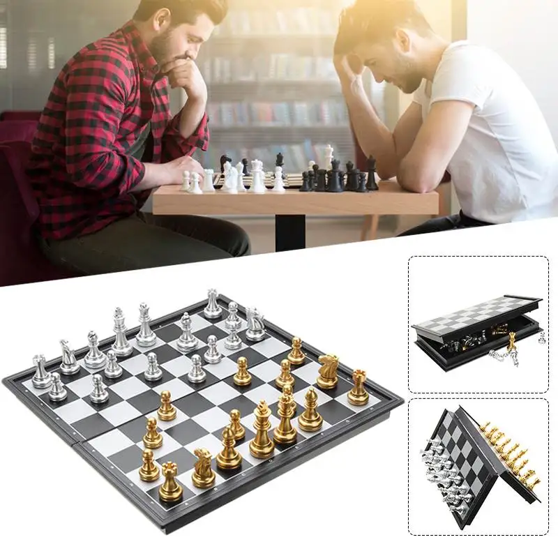 

3 in1 Magnetic Chess Set Chess Game Backgammon Checkers Indoor Travel Chess Wooden Folding Chessboard Pieces Chessman