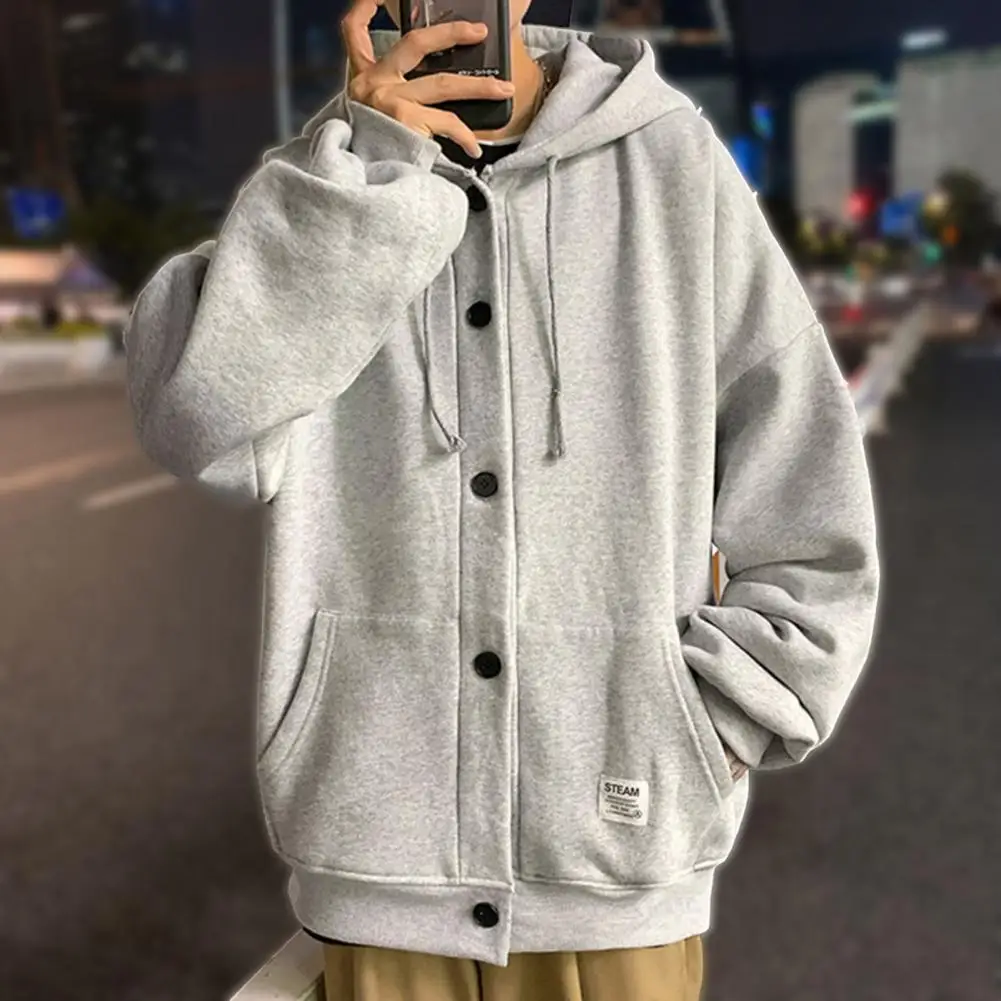 

Autumn Winter Trendy Relaxed Fit Ribbed Cuff Hoodie Washable Men Hoodie Loose for Daily Wear