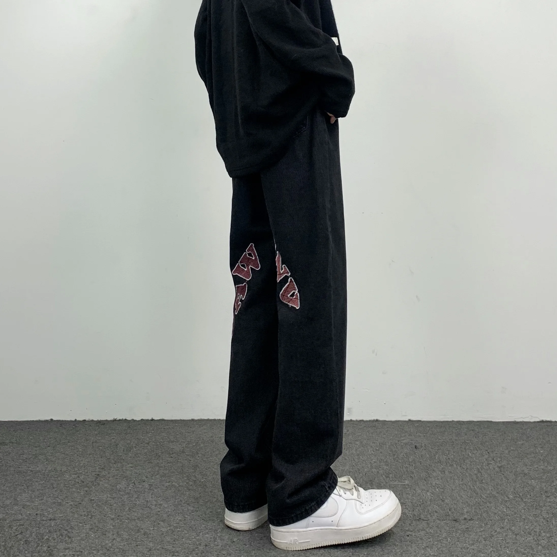 YIHANKE  High Street Letter Printed Jeans Men's Summer Thin Hiphop Fried Street Vibe Straight Tube Loose Pants Streetwear Hiphop