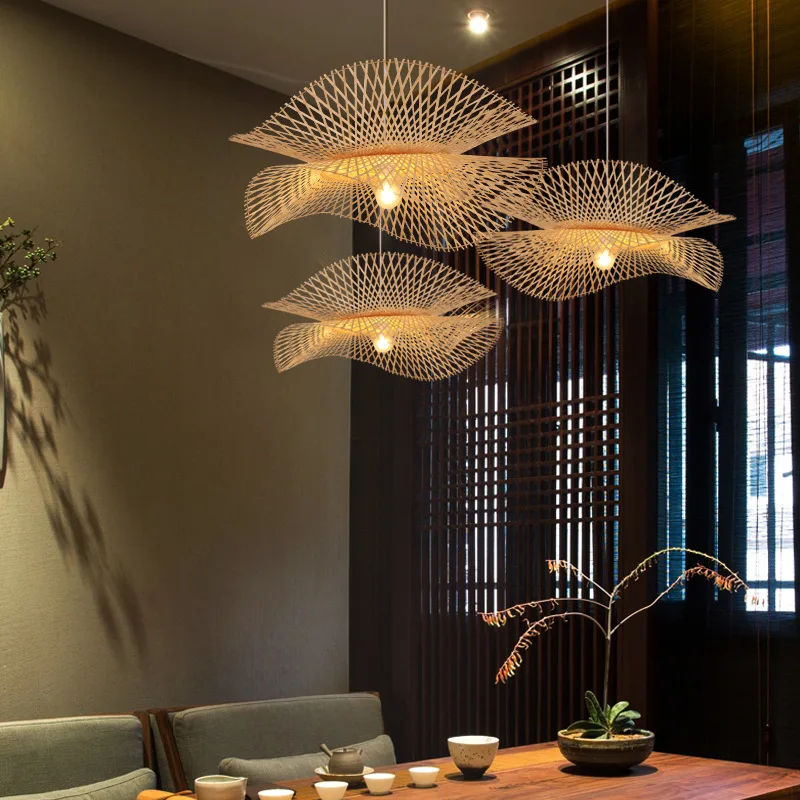 

Modern Bamboo Pendant Lights Asian Style Handmade Hanglamp Lighting Kitchen Island Pendant Lamp Restaurant Chandeliers Luminaire