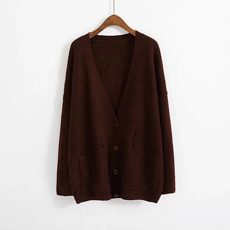 

Loose V-Neck Knitted Women's Sweater Single-Breasted Button Cardigan Women Sweater Korean Style Casual Long Sleeve Top Woman