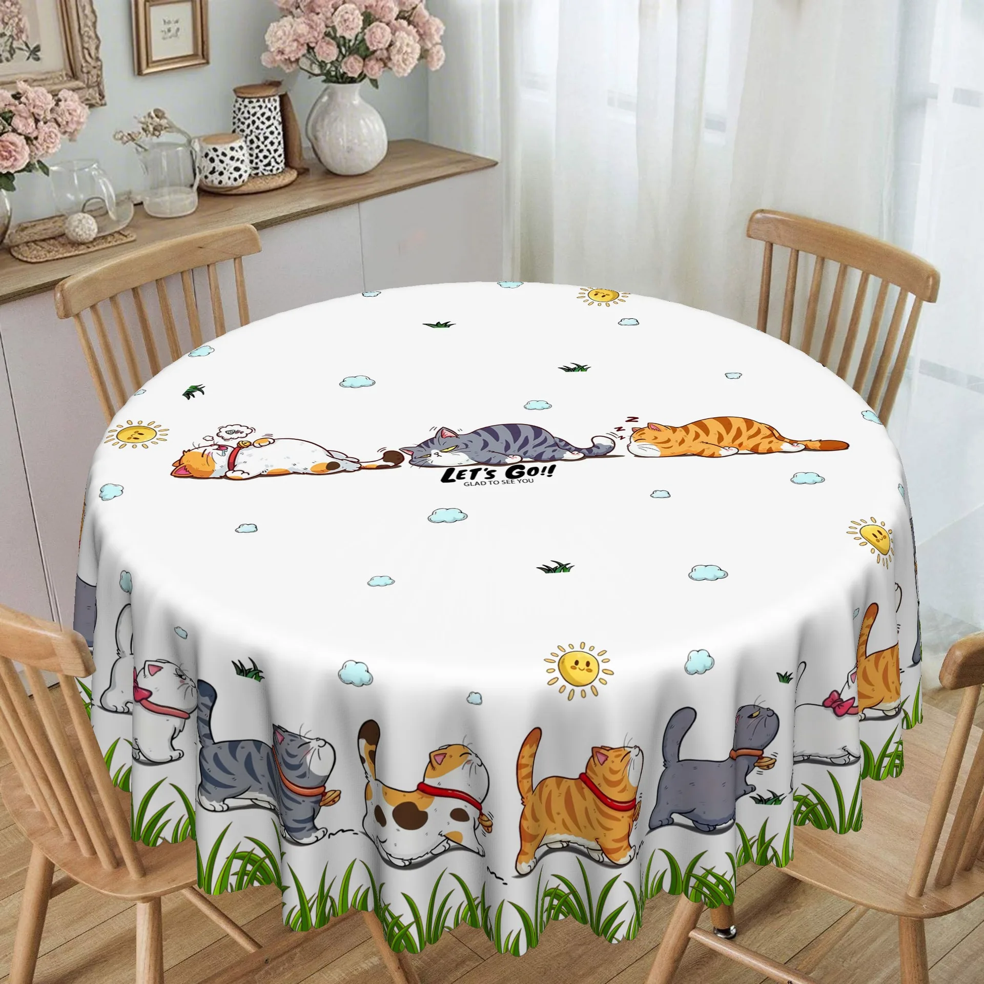 

Круглая скатерть японского стиля с котом из полиэстера