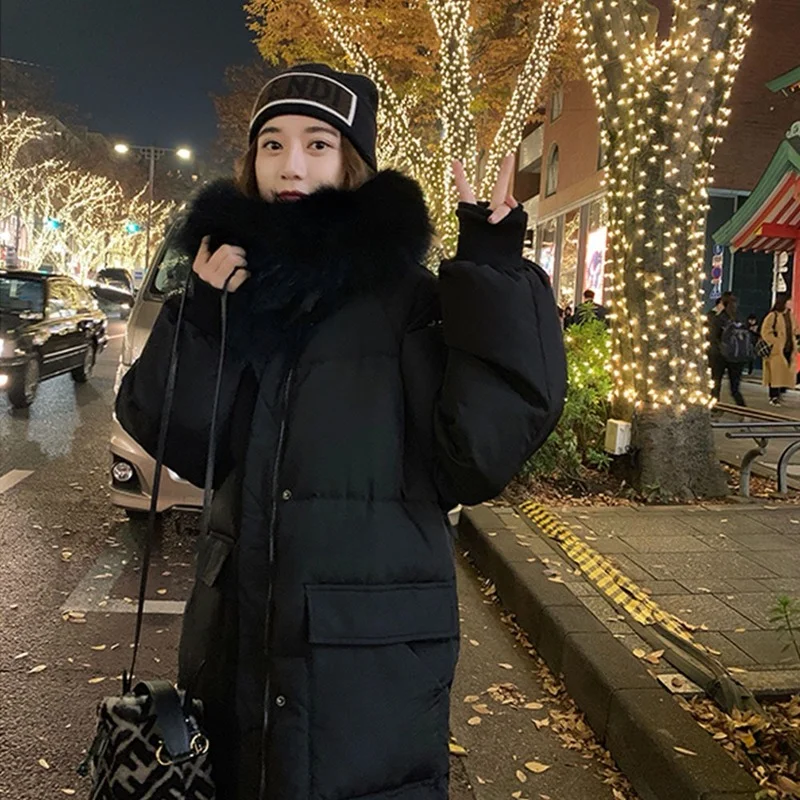 Snow 2021 New Women's Large Fur Collar Double-sided Down Long Jacket Winter High Collar White Duck Down Jacket Warm Parka Jacket