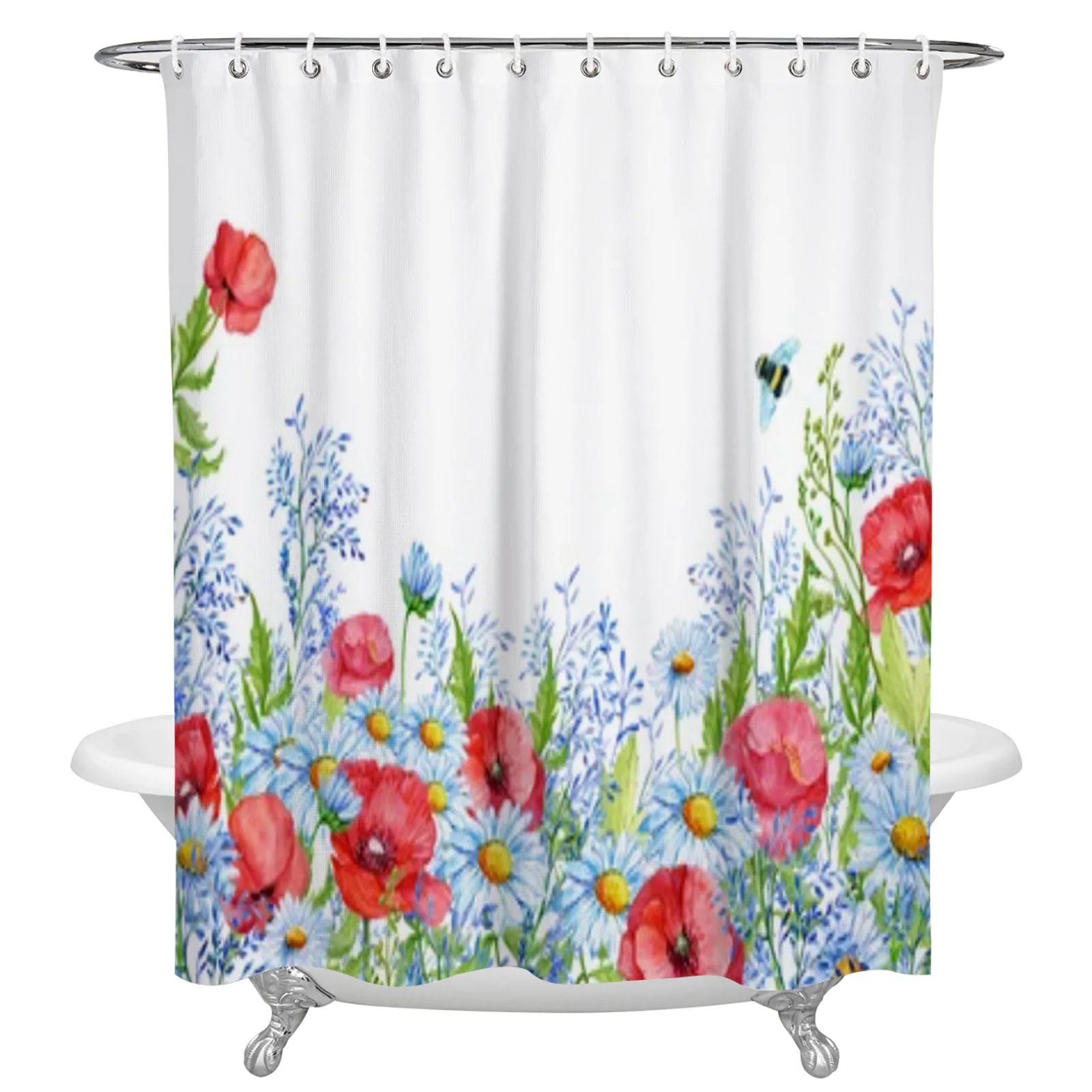 

Штора для ванной из полиэстера, водонепроницаемые занавески для ванной с дикими цветами, акварельными маргаритками, маками, домашний декор
