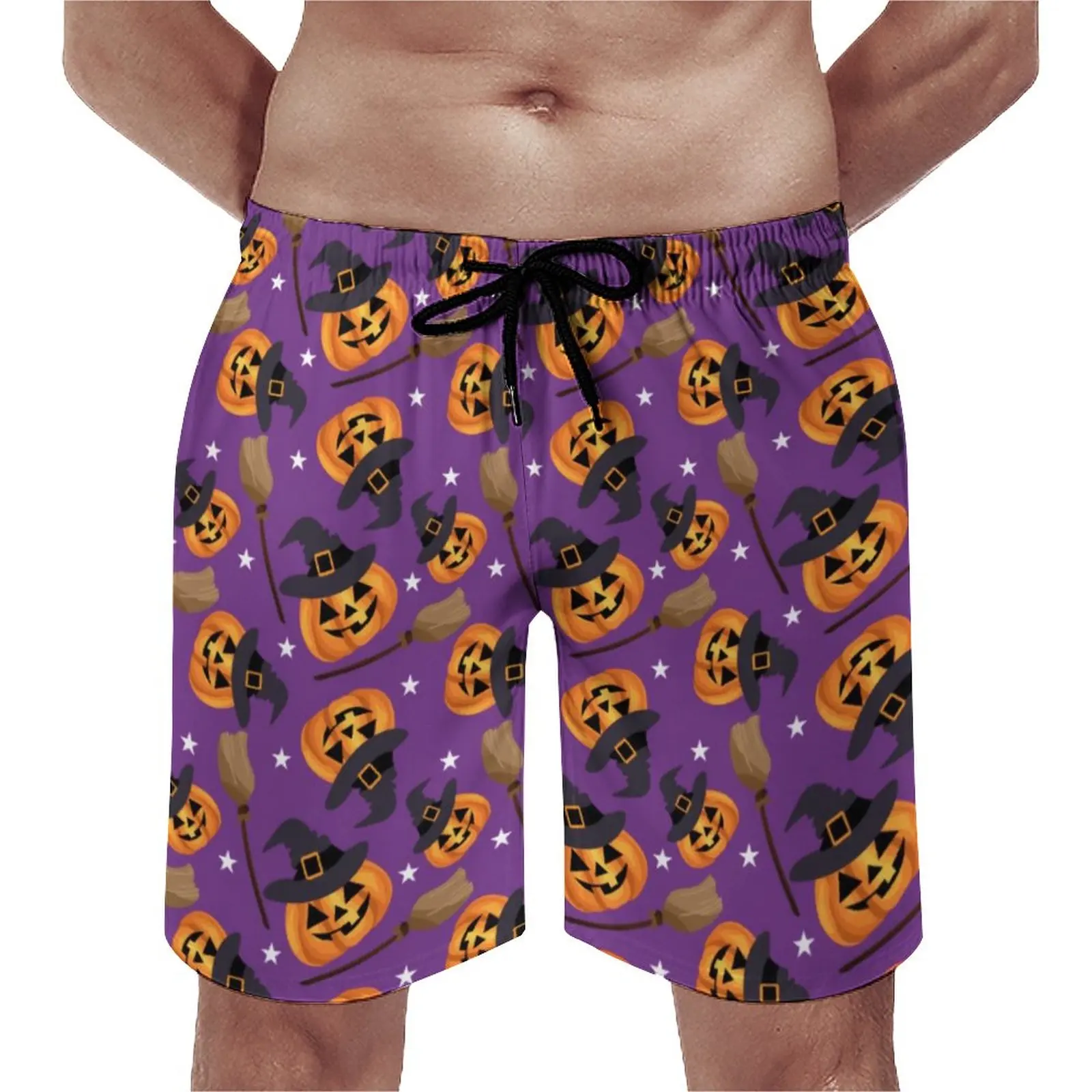 

Flying Witch Print Gym Shorts Halloween Pumpkin Casual Beach Shorts Male Pattern Running Surf Quick Drying Swim Trunks Gift