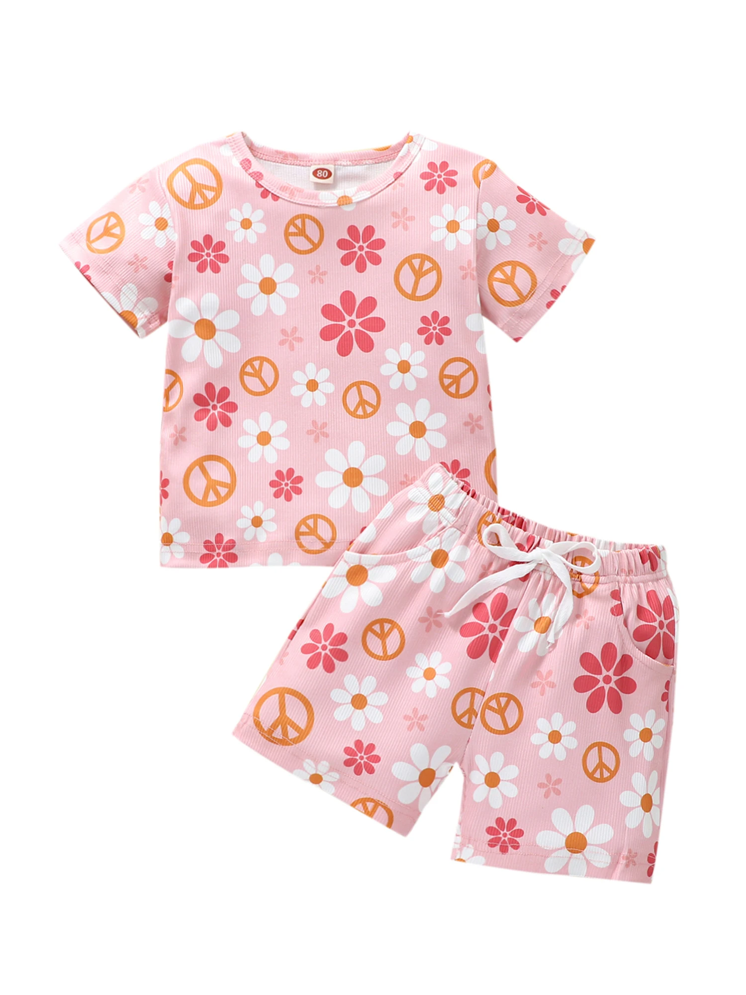 

Одежда для маленьких девочек, одежда, футболки с коротким рукавом и эластичные шорты с цветочным принтом, летние комплекты из 2 предметов