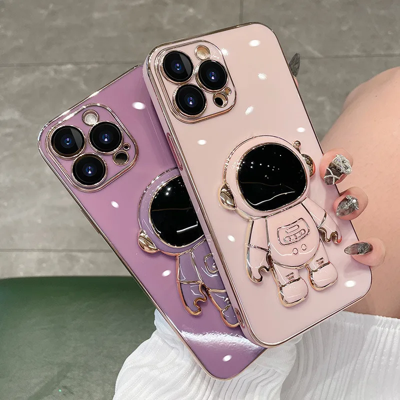 

Phone Case On For Huawei mate 20 pro mate10 30 40 Plating Astronaut Fold Phone Holder Soft TPU Back nova 8i note 9z pro Cover