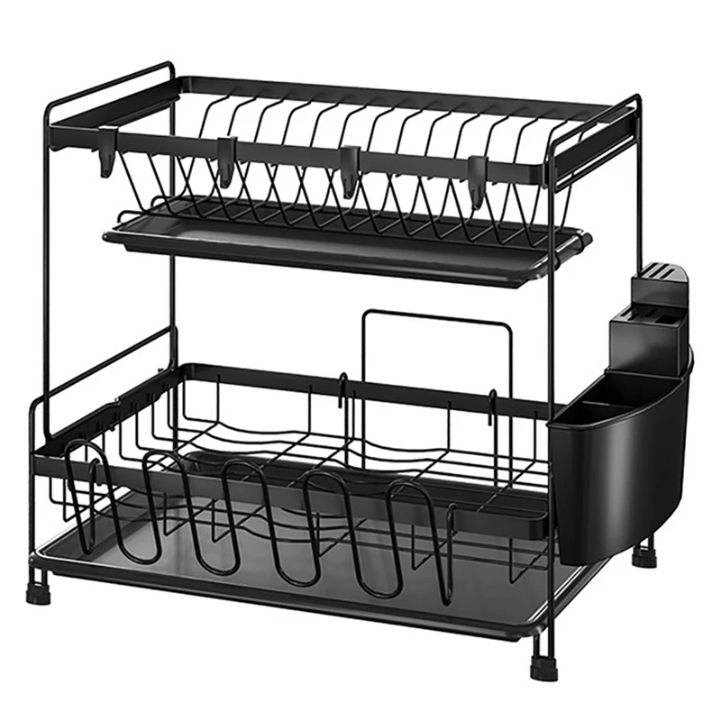 

2 Tier Dish Rack With Utensil Holder Cutting Board Holder And Dish Drainer Dish Drying Rack For Kitchen Counter