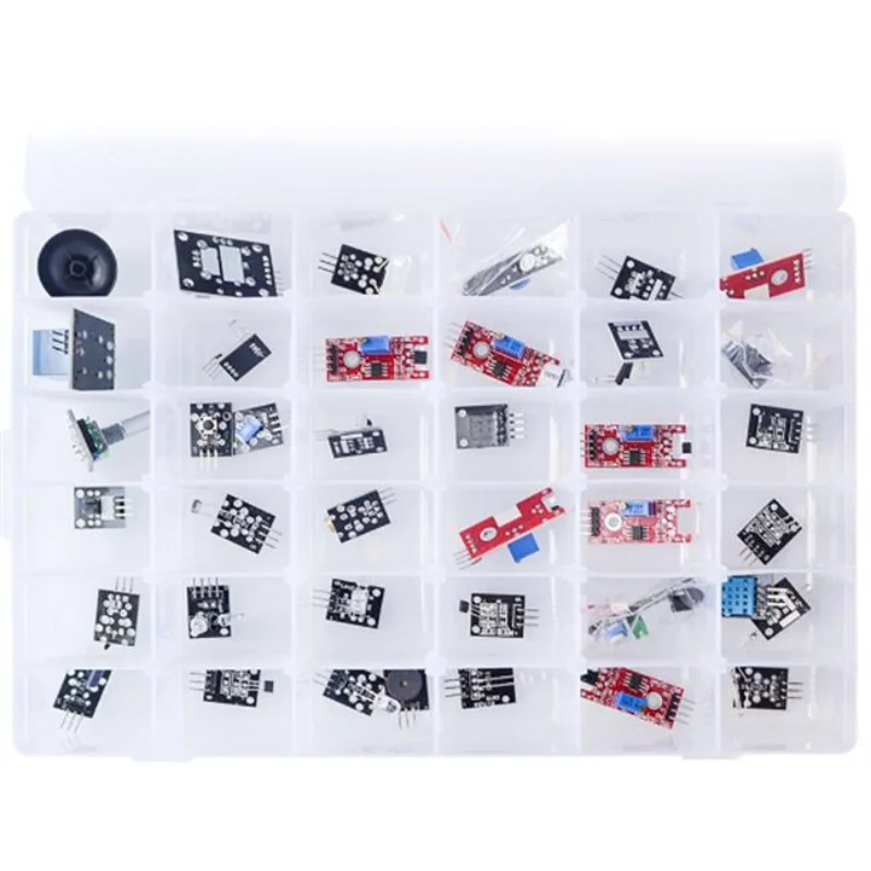 

Комплект датчиков 37 в 1, стартеры, RGB джойстик DS18B20, звуковое обнаружение, обход препятствий, зуммер