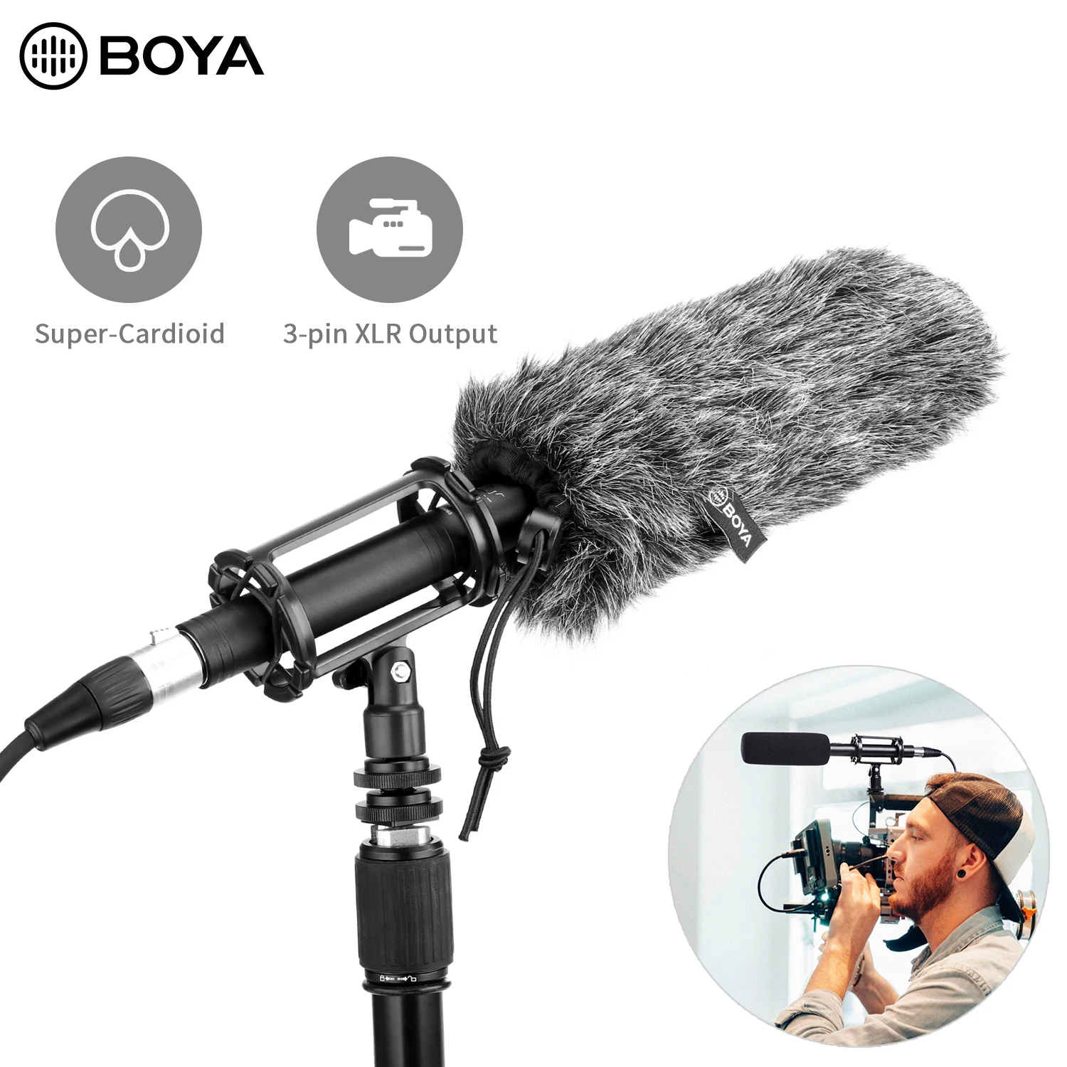 

BOYA BY-BM6060 Professional Shotgun Microphone Super-Cardioid Condenser Mic for Filming Canon Nikon Sony Video DSLR Camcorder