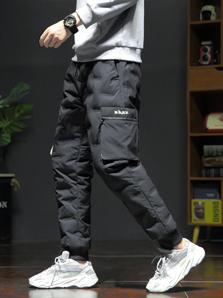 80% White Duck Down Padded Thicken Winter Warm Down Pants Men Joggers Sportswear Sweatpants Thermal Down Trousers