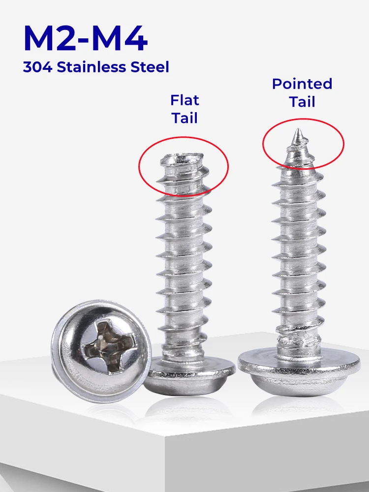 

M2-M4 304 винты из нержавеющей стали с круглой головкой Phillips, винты с насадкой PWA PWB, самонарезающие винты с шайбами