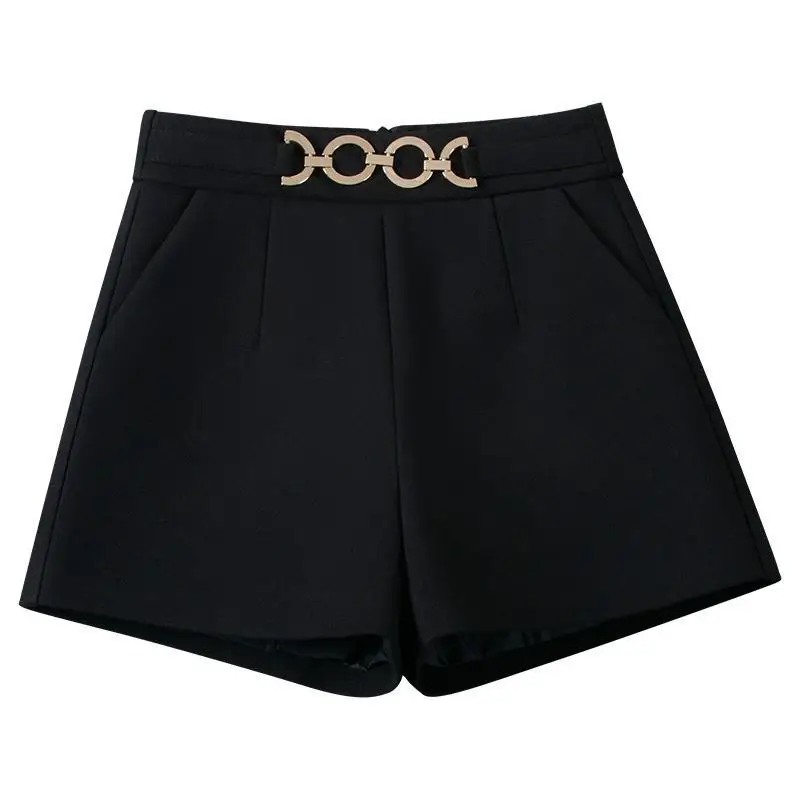 Office Lady Fashion High Waist A-Line Shorts Commute Summer Chic Metallic Splice Solid Color All-match Pants Women's Clothing