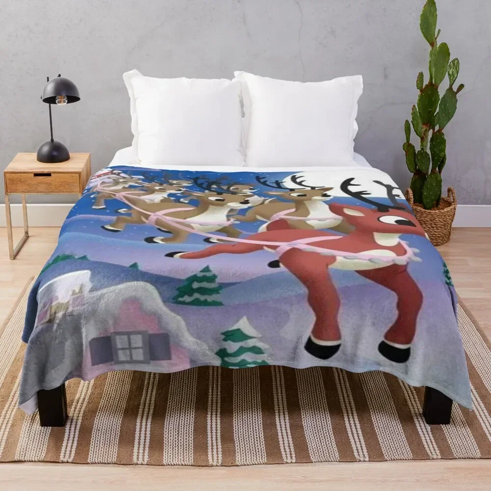 Одеяло RUDOLPH с оленями и надписью THE REDNOSE для декоративного дивана летние зимние
