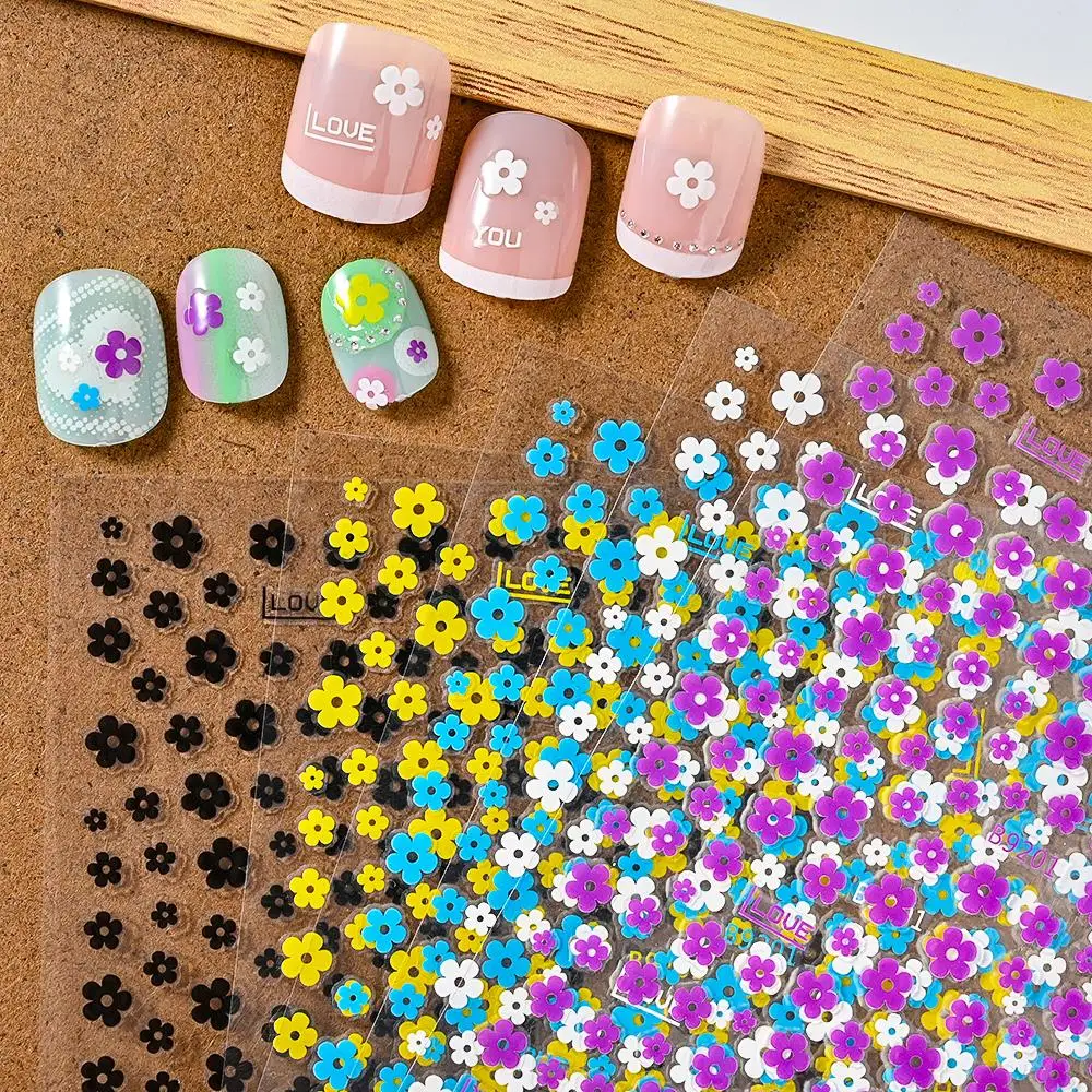 

1Pcs Five-Petal Flowers Nail Art Stickers 8*10cm Black/White Small Flowers Nail Decals 3D Colorful Manicure Floret Slider HF-54