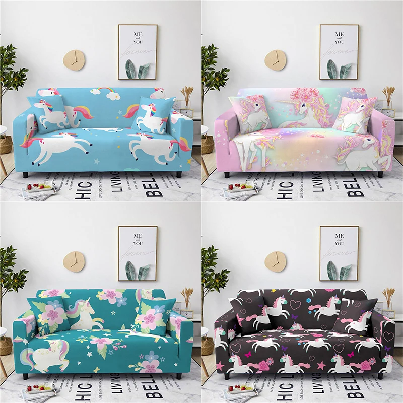

Colorful Unicorn Print Sofa Cover All Inclusive Stretch Couch Cover Sectional Sofa L Shape Sofa Universal Couch Covers for Sofas