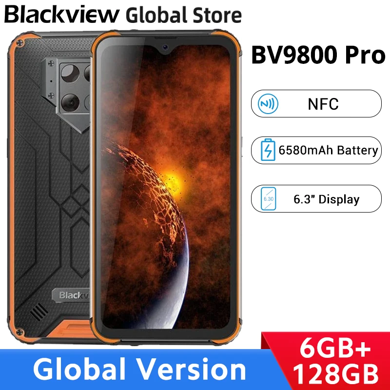 

Global Version Blackview BV9800 Pro 6GB RAM 128GB ROM FLIR Camera NFC Rugged Waterproof 6.3" Display Mobile Phone 6580 Battery