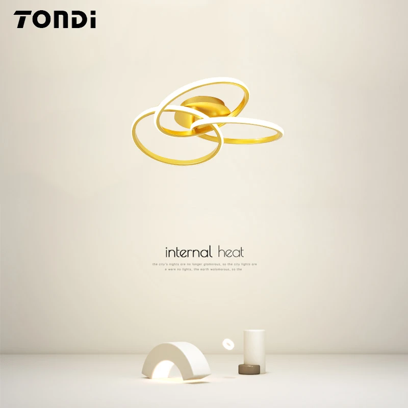 Pаспродажа Золотая светодиодный ная люстра TONDI, Современная потолочная лампа черного цвета для столового стола, спальни, комнаты, домашнее освещение с ...