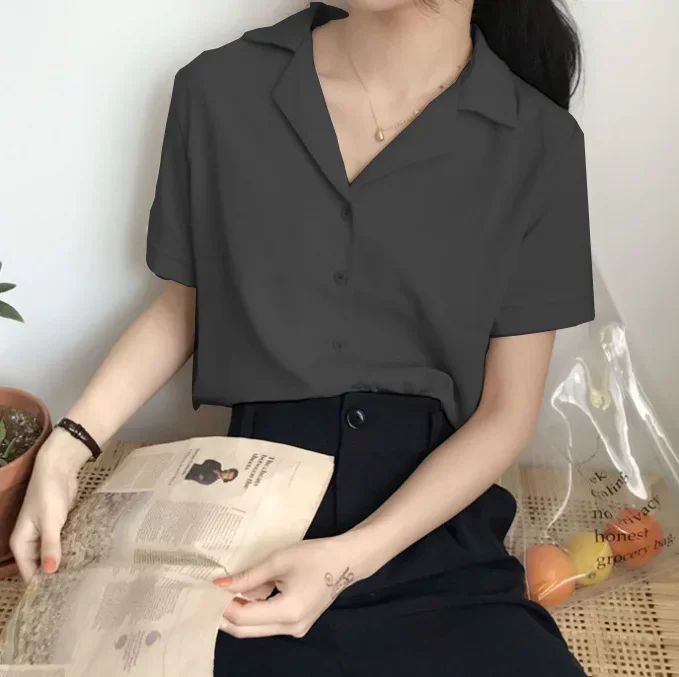 Лето 2023 блузка рубашка для женщин модная с коротким рукавом и v-образным вырезом